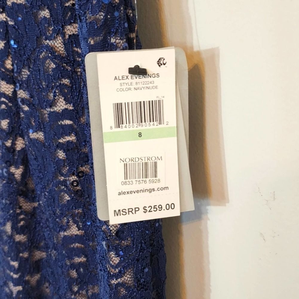 NWT Alex Evenings Fit & Flare Lace Cold Shoulder Navy Sequin Lace Dress Size 8 - Picture 5 of 12
